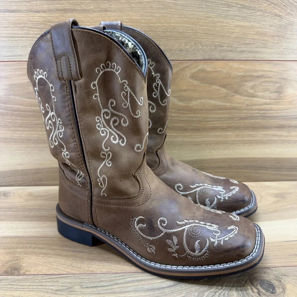 Smoky Mountain Boots Girls 2.5 Embroidered Floral Square Toe Rodeo Ranch